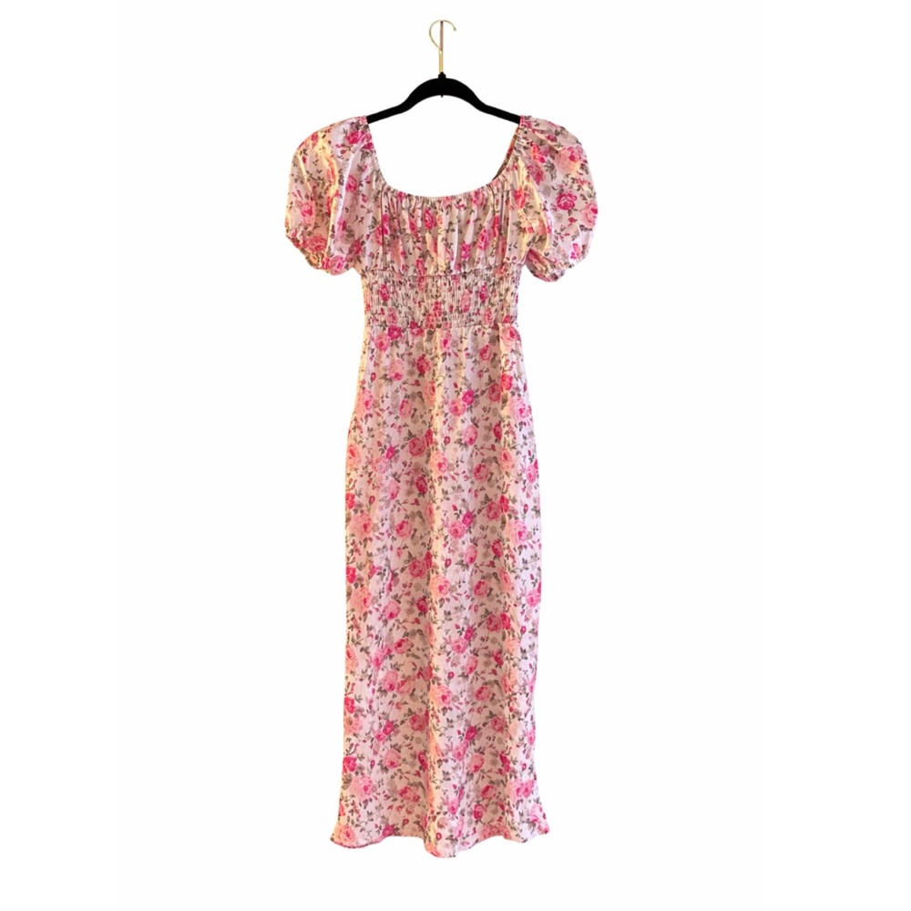 Satin Floral Puff Sleeve Maxi Dress
